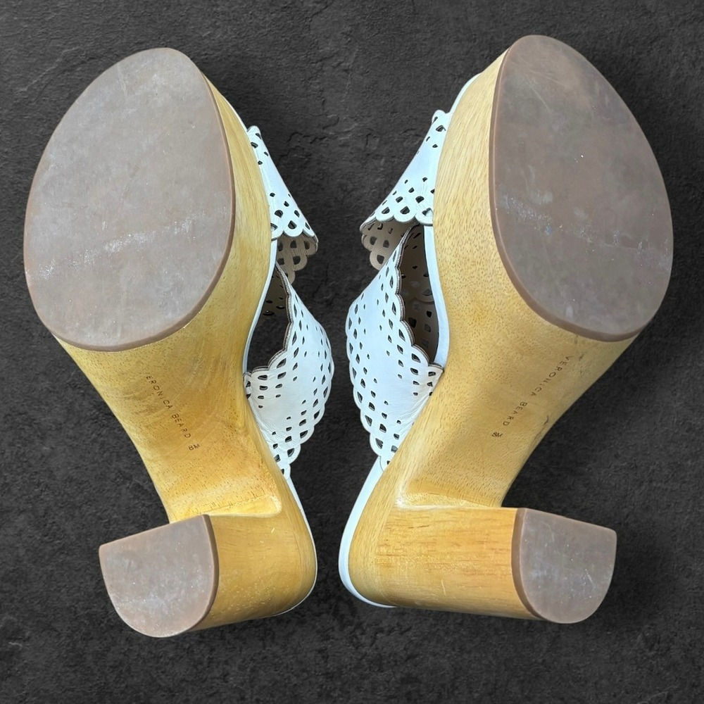 Veronica Beard Laser Cut Leather Platform Mule Sandals Womens 8M Boho Resortwear - Picture 7 of 11